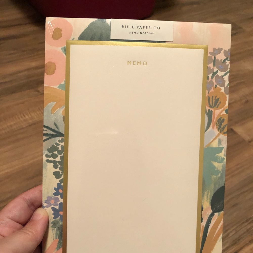 Rifle Paper Co notepad with gold foiling.